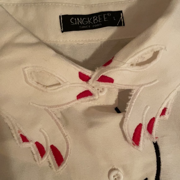 Crisp White Button up with Faces - Picture 6 of 6